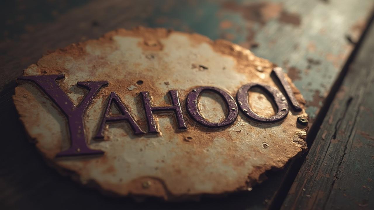 Image d'un vieux logo Yahoo en relief sur un support rugueux