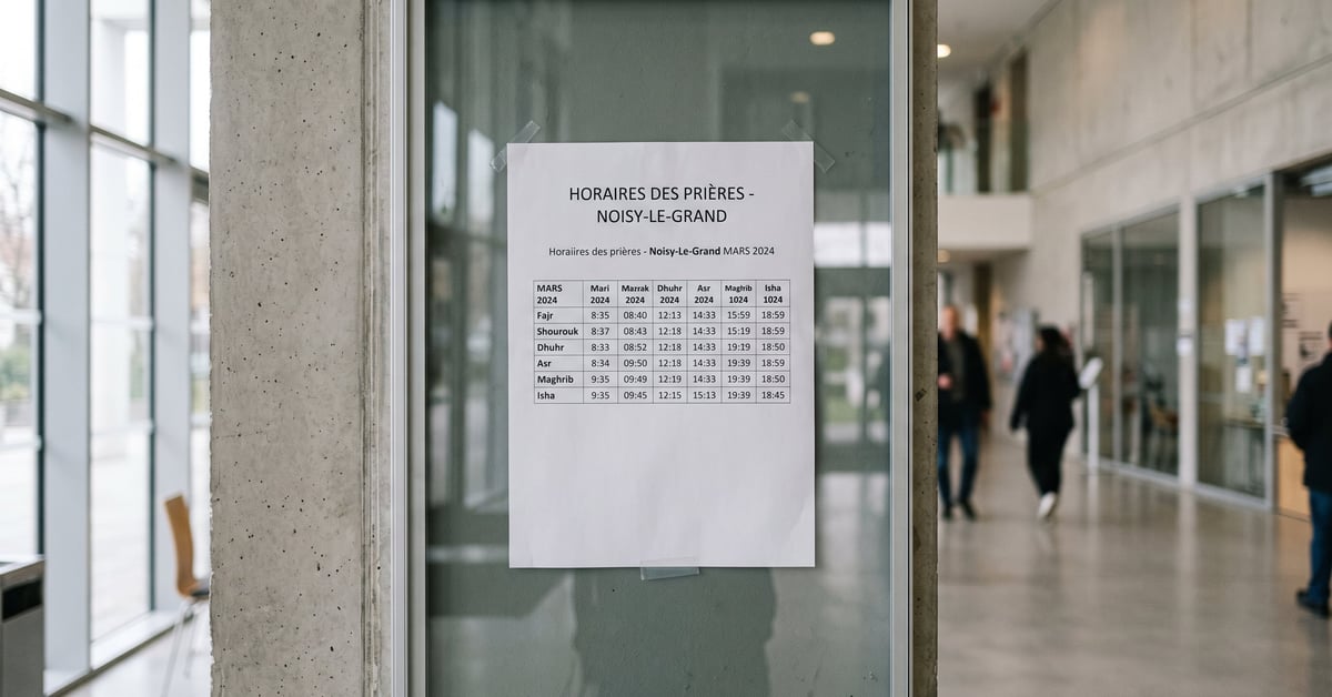 Horaires des prières à Noisy-le-Grand affichés dans un cadre moderne et lumineux