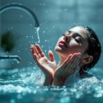 Femme musulmane récitant l'invocation de la grande ablution, mains levées en signe de prière