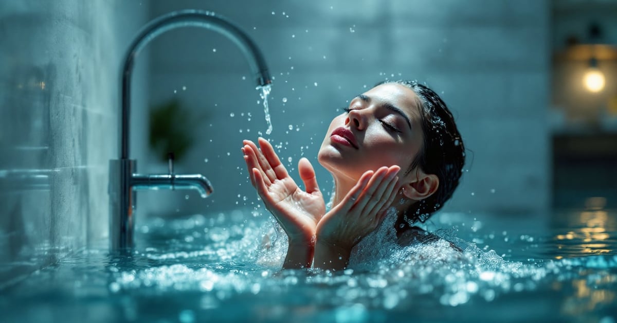 Femme musulmane récitant l'invocation de la grande ablution, mains levées en signe de prière