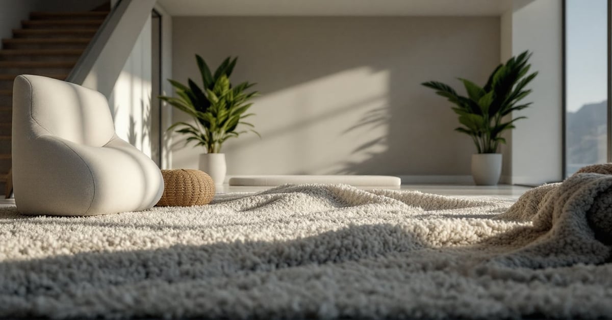 Porte tapis de prière moderne en bois naturel dans un intérieur contemporain épuré
