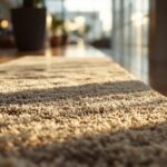 Tapis de prière luxe en velours brodé doré, posé élégamment dans un intérieur moderne et épuré