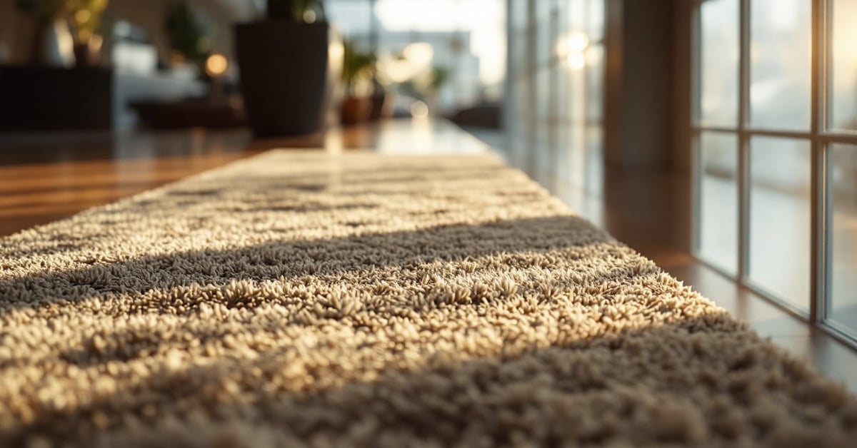 Tapis de prière luxe en velours brodé doré, posé élégamment dans un intérieur moderne et épuré