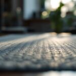 Tapis de prière pliable posé sur une surface moderne, prêt à l'emploi