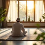 Homme musulman récitant les invocations du matin islam au lever du soleil, les mains ouvertes en signe de supplication